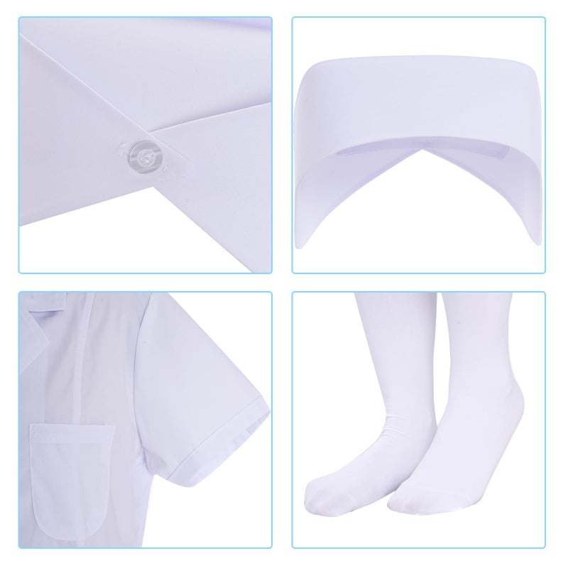Mifengda 3Pcs Nurse Costume For Women White Short Sleeve White Lab Coat Doctor Costume Halloween Nurse Dress Outfit (Small) - Image 3