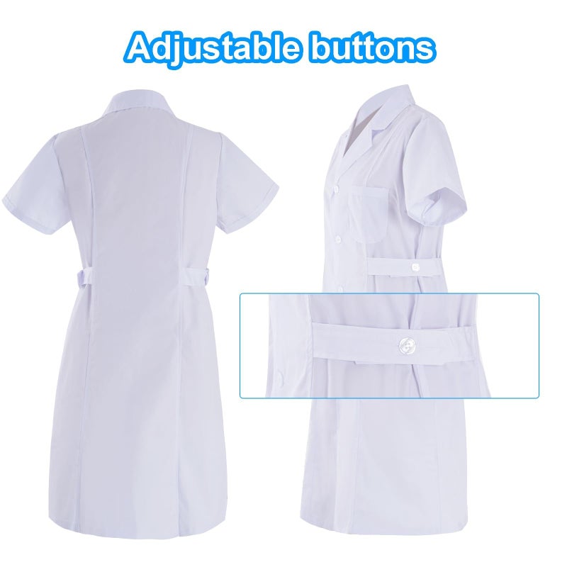 Mifengda 3Pcs Nurse Costume For Women White Short Sleeve White Lab Coat Doctor Costume Halloween Nurse Dress Outfit (Small) - Image 2