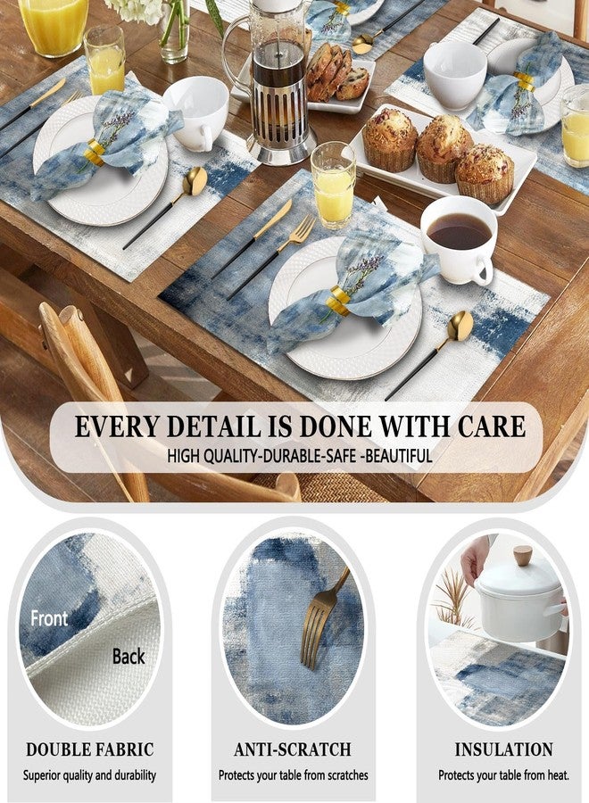MCALK 4 Each Blue Placemats and Cloth Napkins Set of 8, Modern Abstract Art Painted Placemat for Home Kitchen Decor (Placemats 18 "x12 Cloth Napkins 18 "x18) - Image 2