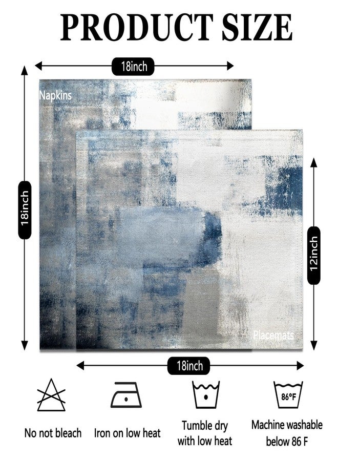 MCALK 4 Each Blue Placemats and Cloth Napkins Set of 8, Modern Abstract Art Painted Placemat for Home Kitchen Decor (Placemats 18 "x12 Cloth Napkins 18 "x18) - Image 4