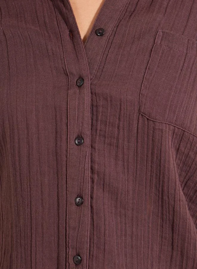 Styli Cotton Gauze Textured Shirt with Turn-Up Sleeves