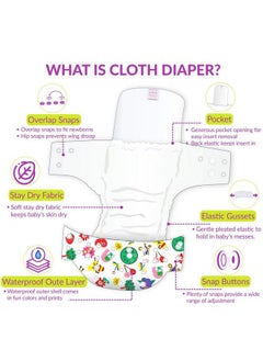 BEMBIKA Baby'S Polyester Washable Reusable Adjustable Cloth Diapers With 5 Layer Bamboo Charcoal Insert (Pink Doodle)  - Image 5