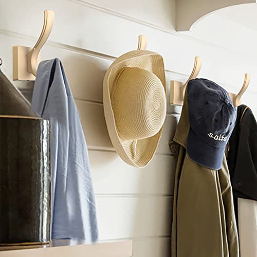 TOFIIGREM Gold Hooks for Wall Double Hooks, Heavy Duty Thick Bathroom Coat Hooks for Hanging Key Robe Hat Backpack, Wall Mount Hat Hooks Bath Towel Hooks(6 Pack, Gold) - Image 4