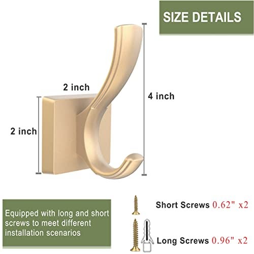TOFIIGREM Gold Hooks for Wall Double Hooks, Heavy Duty Thick Bathroom Coat Hooks for Hanging Key Robe Hat Backpack, Wall Mount Hat Hooks Bath Towel Hooks(6 Pack, Gold) - Image 3