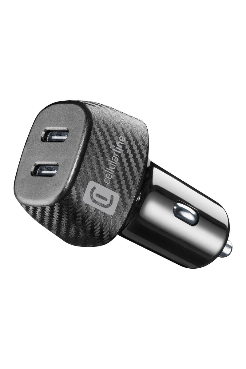 Cellularline 2-in-1 PD 40W Car Charger, Black - Image 1