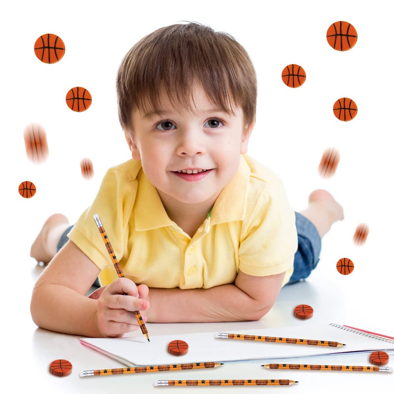 Tinlade 72 Pcs Basketball Pencils and Erasers for Kids Fun Wooden Pencils for Kids Boys Sports Themed Stuff Birthday Party Favors Gifts Goodie Bags Students Stationery Party School Office Supplies - Image 4