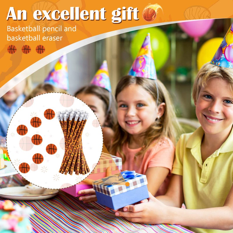 Tinlade 72 Pcs Basketball Pencils and Erasers for Kids Fun Wooden Pencils for Kids Boys Sports Themed Stuff Birthday Party Favors Gifts Goodie Bags Students Stationery Party School Office Supplies - Image 5