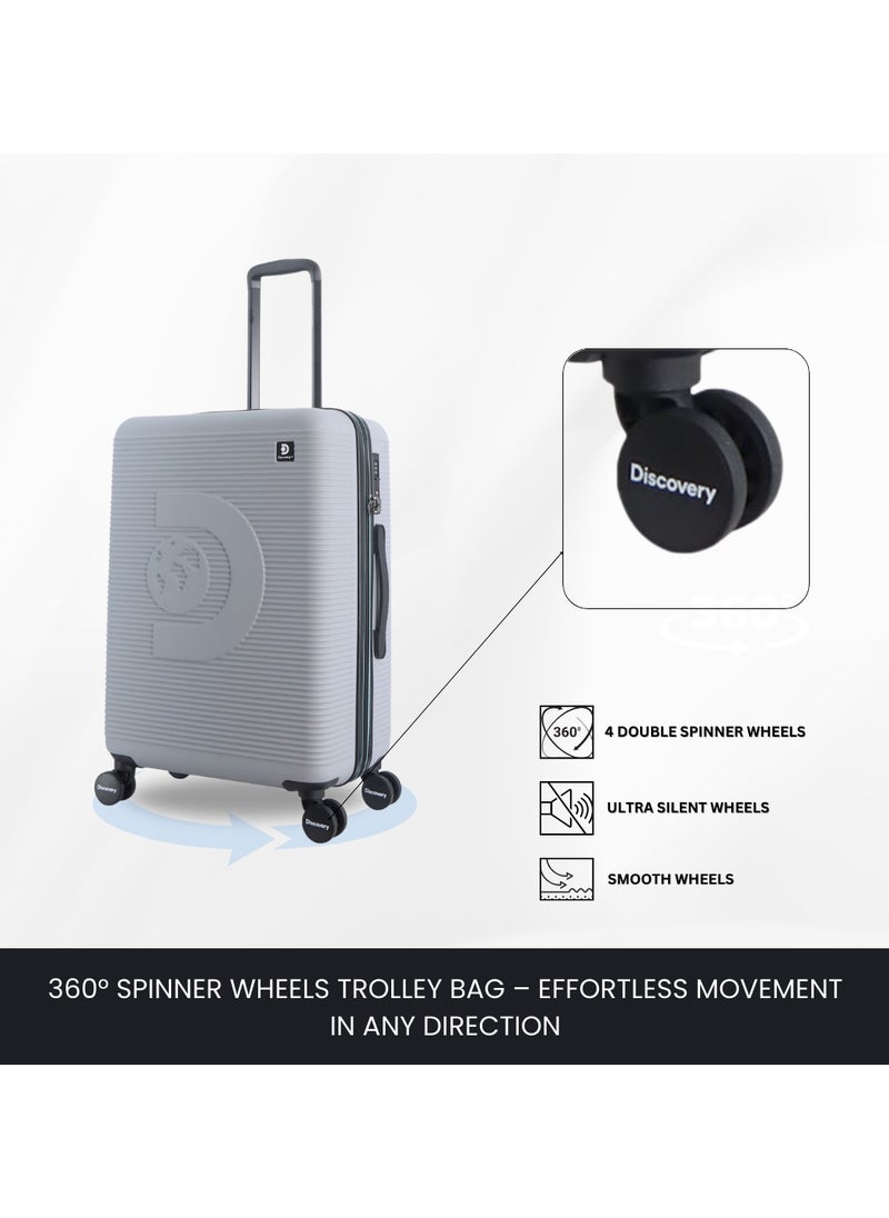 Discovery - Discovery Eclipse ABS Hardside Checked Travel Luggage, Durable Lightweight 4 Double Wheel Expandable Trolley Bag, Extra Secure Combination Lock, 28" Suitcase, Check-In Large Trolley - Light Grey. - Image 1