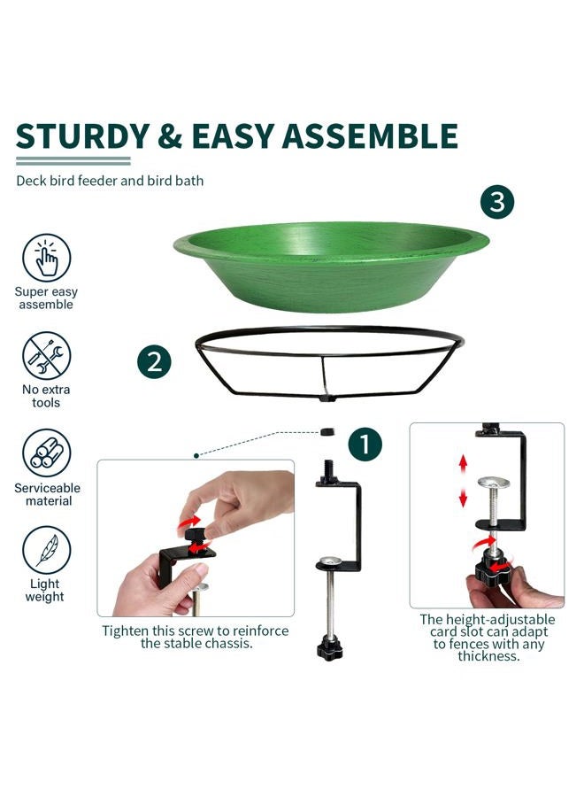 WANGIRO Bird Bath Deck Mounted Bowl 12 Inch Metal Bird Baths with Adjustable Sturdy Metal Clamp for Deck Railing Balcony Bird Feeder for Garden Yard and Lawn Decoration-Green - Image 4
