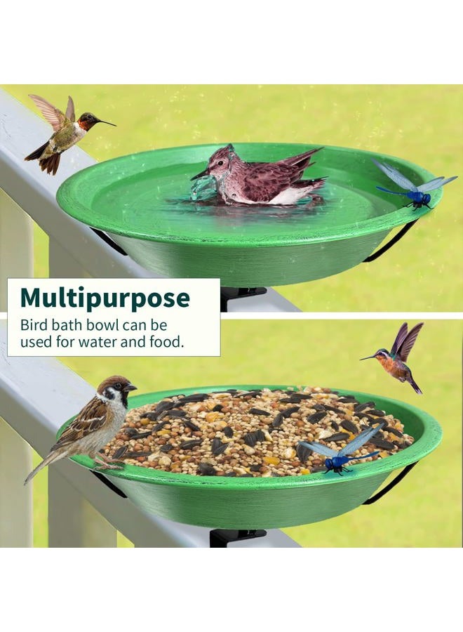 WANGIRO Bird Bath Deck Mounted Bowl 12 Inch Metal Bird Baths with Adjustable Sturdy Metal Clamp for Deck Railing Balcony Bird Feeder for Garden Yard and Lawn Decoration-Green - Image 2