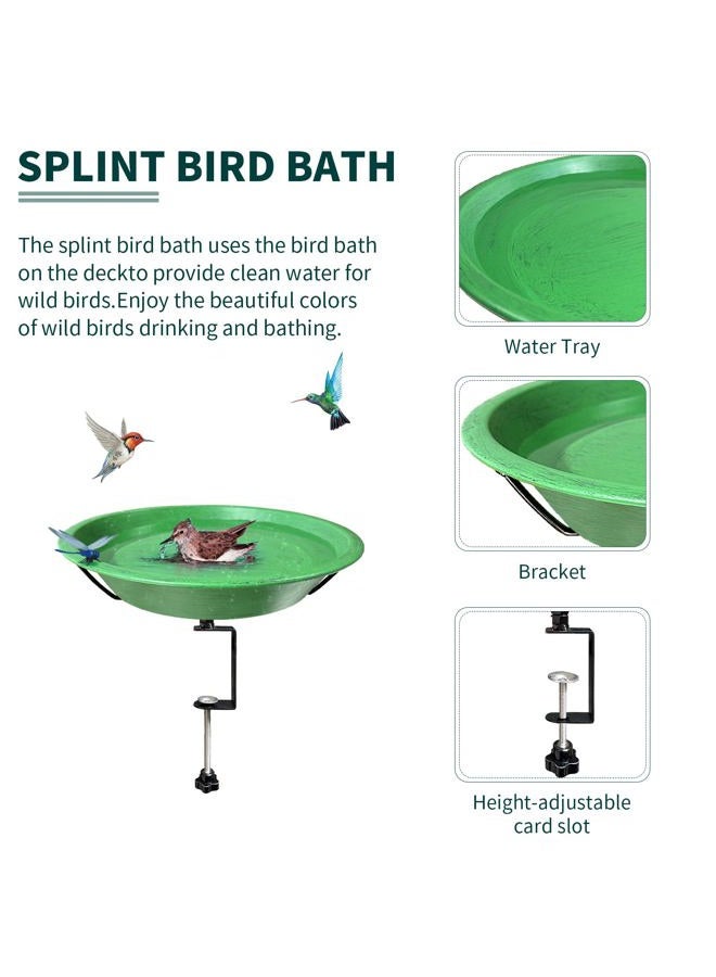 WANGIRO Bird Bath Deck Mounted Bowl 12 Inch Metal Bird Baths with Adjustable Sturdy Metal Clamp for Deck Railing Balcony Bird Feeder for Garden Yard and Lawn Decoration-Green - Image 5