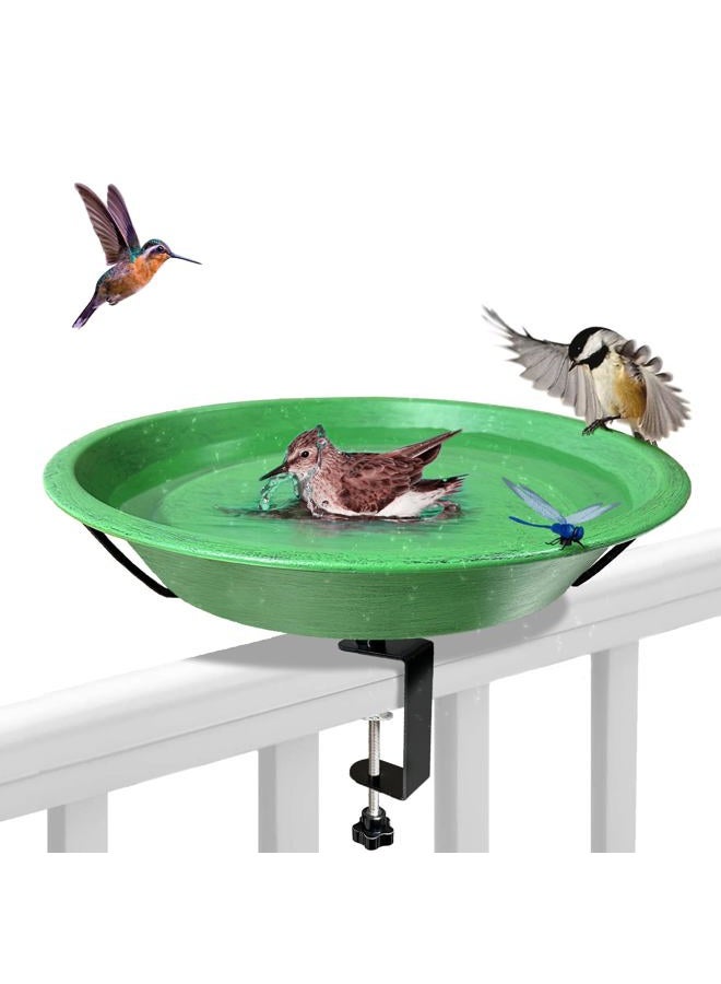 WANGIRO Bird Bath Deck Mounted Bowl 12 Inch Metal Bird Baths with Adjustable Sturdy Metal Clamp for Deck Railing Balcony Bird Feeder for Garden Yard and Lawn Decoration-Green - Image 1