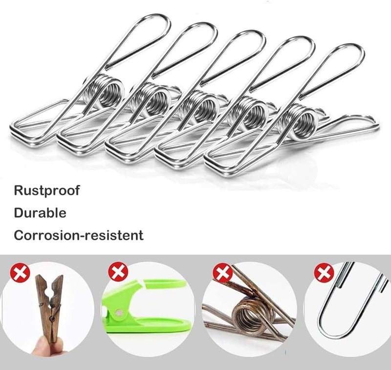 HASTHIP ® ZIBUYU 20Pcs Stainless Steel Clothes Pins,Metal Clothespins Clips for Laundry,Durable Multipurpose Clothing Clips Clothesline Pegs Towel Hanger for Home Office Snack Bag Seal 2.1 Inch - Image 3