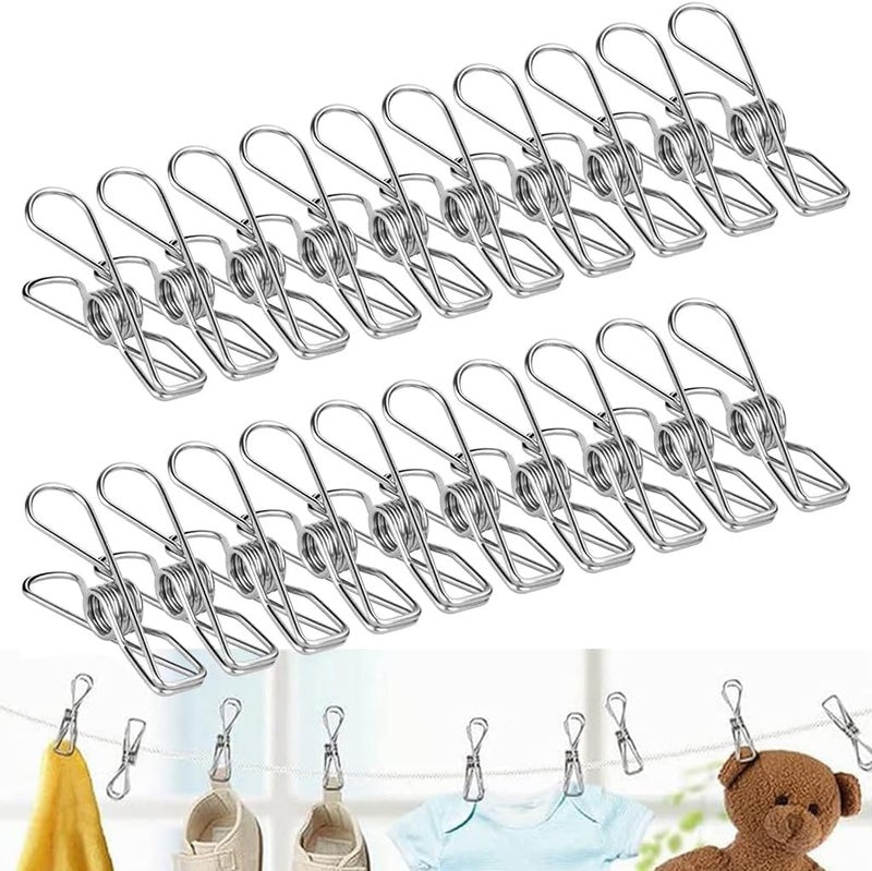 HASTHIP ® ZIBUYU 20Pcs Stainless Steel Clothes Pins,Metal Clothespins Clips for Laundry,Durable Multipurpose Clothing Clips Clothesline Pegs Towel Hanger for Home Office Snack Bag Seal 2.1 Inch - Image 1