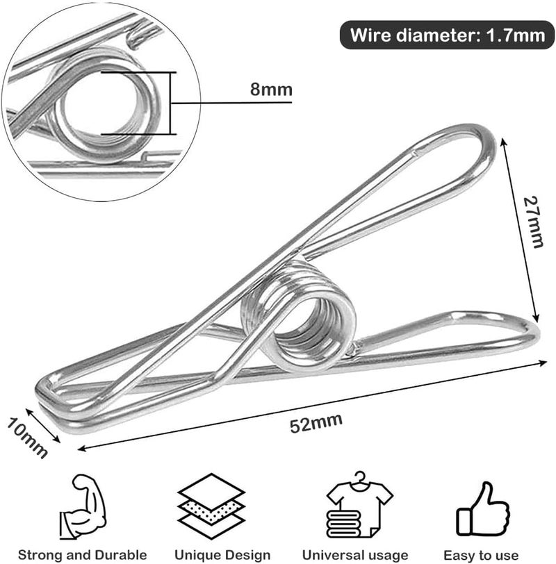 HASTHIP ® ZIBUYU 20Pcs Stainless Steel Clothes Pins,Metal Clothespins Clips for Laundry,Durable Multipurpose Clothing Clips Clothesline Pegs Towel Hanger for Home Office Snack Bag Seal 2.1 Inch - Image 2