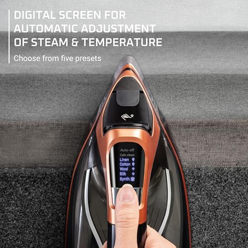 Rowenta Iron Steam Force Pro Steam Iron for Clothes, 1850 Watts, 5 Presets Smart Screen, Stainless Steel Soleplate, High-Efficiency Handheld Ironing, Black Copper, DW9580 - Image 5