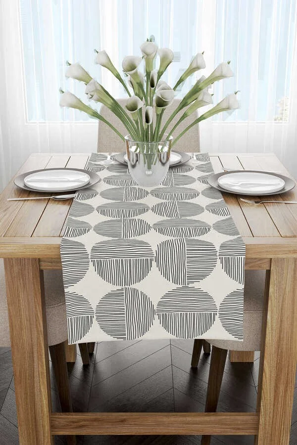 Cango Home Cream Black Bohemian Scandinavian Patterned Digital Printed Runner CGH1220-RN