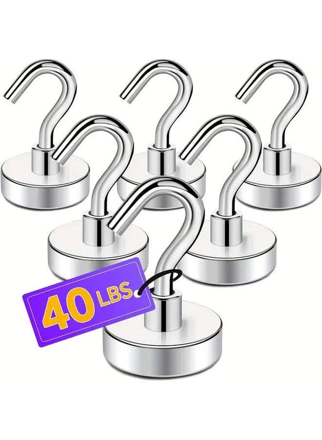 6 Pcs Argent Magnetic Hooks Heavy Duty 40 Lbs Ceiling Mounted Utility Metal Magnet - Image 1