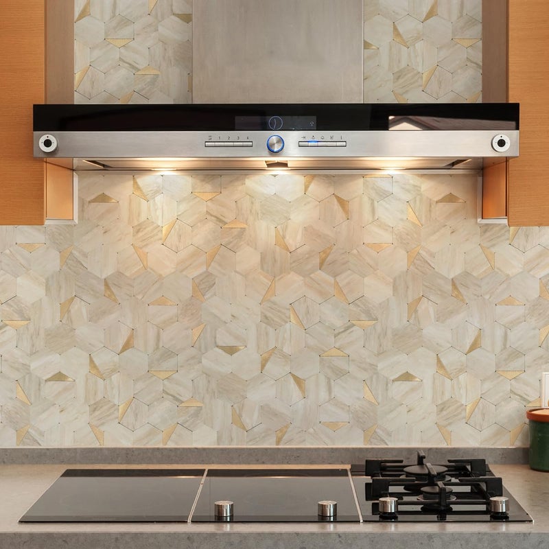 OYASIMI Hexagon Peel and Stick Backsplash for Kitchen Wall, 10 Sheets Heat Resistant Stick on Backsplash PVC Smart Tiles, 12'' Beige Marble Waterproof Peel and Stick Wall Tiles for Bathroom - Image 3