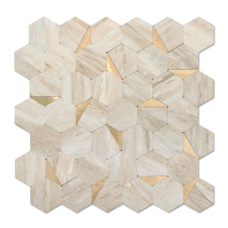 OYASIMI Hexagon Peel and Stick Backsplash for Kitchen Wall, 10 Sheets Heat Resistant Stick on Backsplash PVC Smart Tiles, 12'' Beige Marble Waterproof Peel and Stick Wall Tiles for Bathroom - Image 1