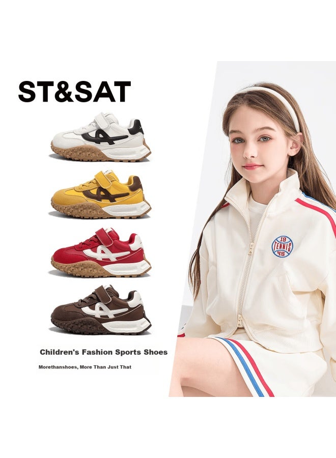 St&sat Kids Sports Shoes Girls Training Shoes Autumn New Boys Durable Running Shoes Beige Black Size 31 - Image 3