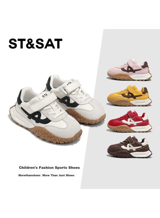 St&sat Kids Sports Shoes Girls Training Shoes Autumn New Boys Durable Running Shoes Beige Black Size 31 - Image 1