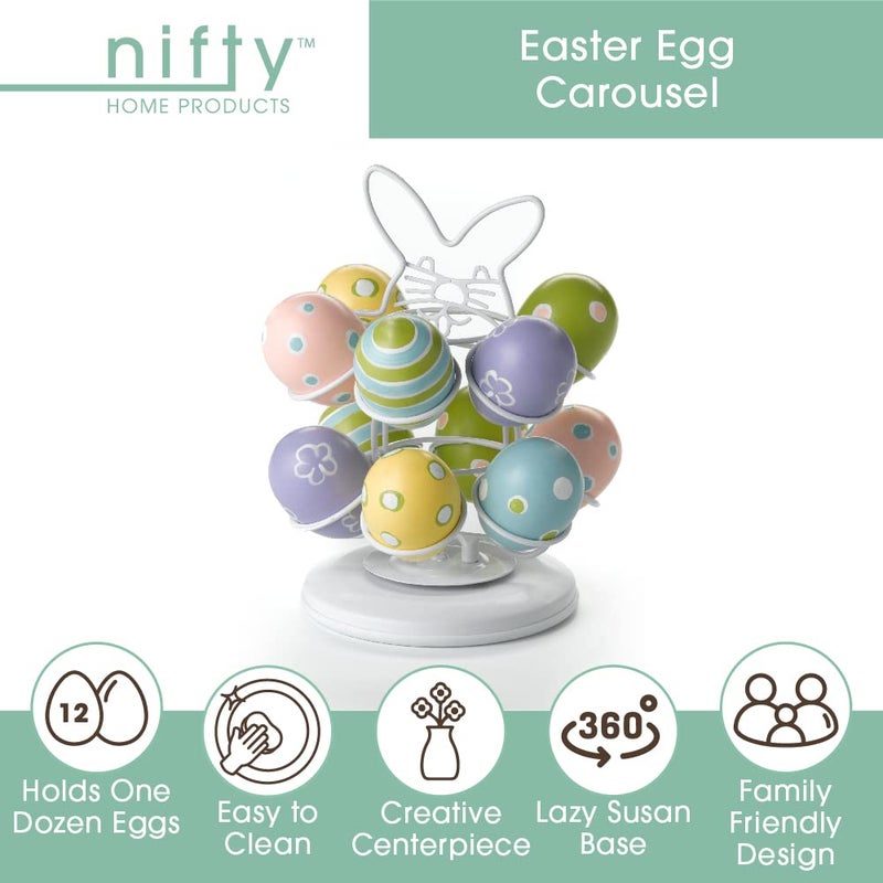 Nifty Solutions Nifty Easter Egg Carousel - White Powder Coat Finish, Spins 360-Degrees, Kitchen Centerpiece Display Stand, Decorative Egg Holder, Lazy Susan Platform - Image 2