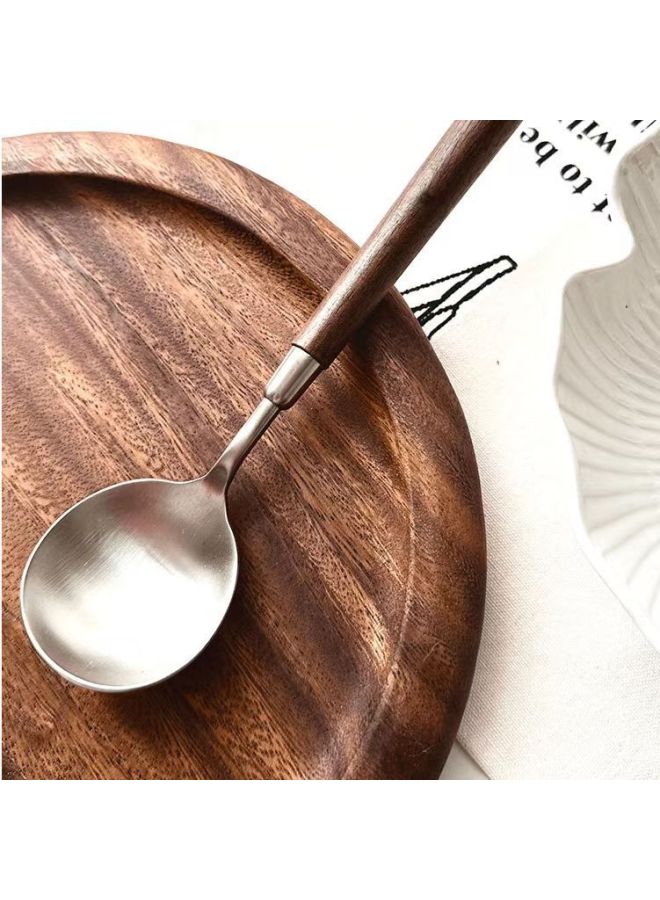 Imitation Walnut Handle Simple Texture Stainless Steel Spoon And Fork Set Household Western Food Spoon High-value Tableware-Specifications:Round Spoon - Image 3