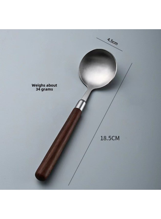 Imitation Walnut Handle Simple Texture Stainless Steel Spoon And Fork Set Household Western Food Spoon High-value Tableware-Specifications:Round Spoon - Image 1