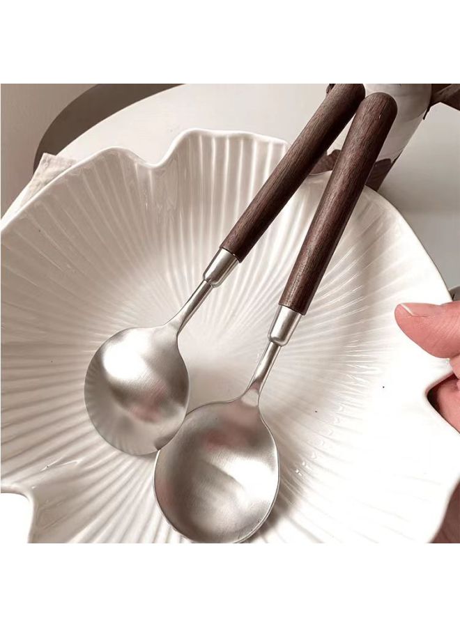 Imitation Walnut Handle Simple Texture Stainless Steel Spoon And Fork Set Household Western Food Spoon High-value Tableware-Specifications:Round Spoon - Image 4