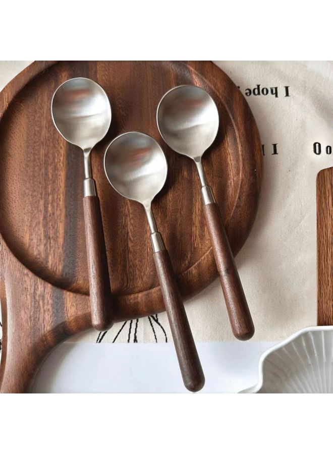 Imitation Walnut Handle Simple Texture Stainless Steel Spoon And Fork Set Household Western Food Spoon High-value Tableware-Specifications:Round Spoon - Image 2