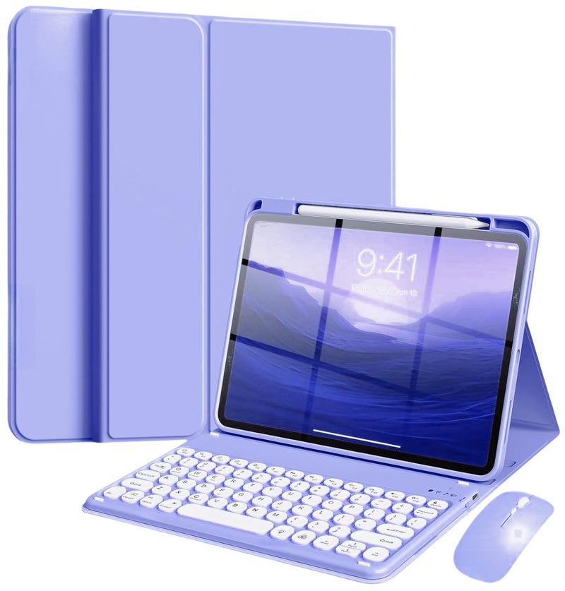 NUWONAYA Keyboard Case with Mouse for iPad 11inch A16 2025iPad 10th Generation Slim Candy Round Key Keyboard Case with Detachable Bluetooth Keyboard and Pencil HolderLight Purple