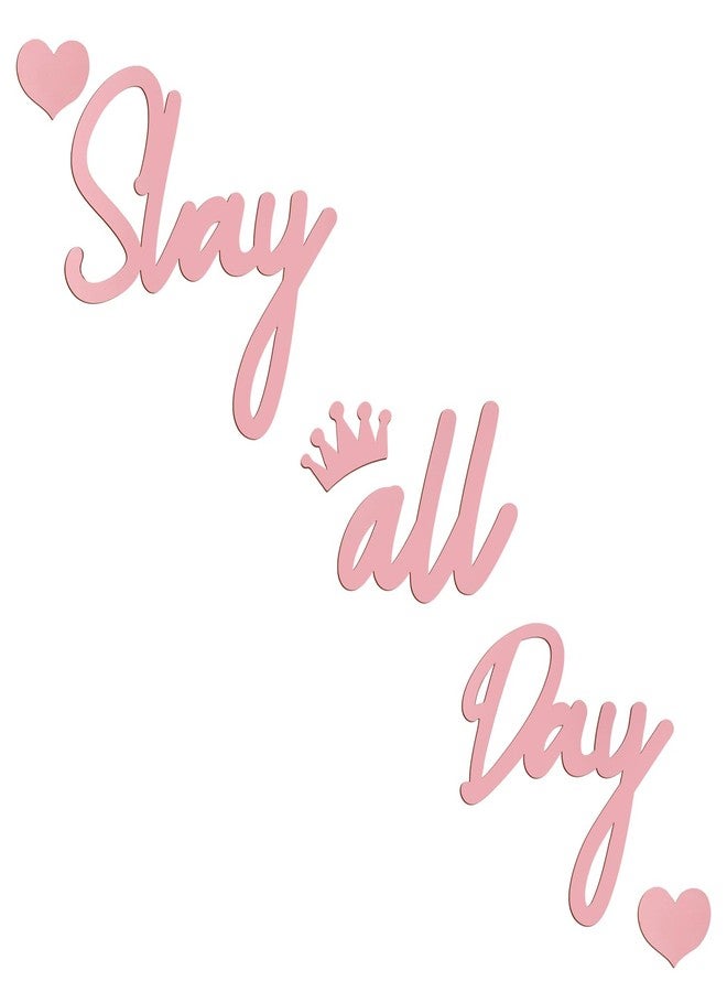 Longan Craft Slay All Day Sign for Girls Room Decor, Preppy Room Decor Aesthetic Funny Stuff for Girls Pink Wall Art Wooden Sign for Teen Girl Bedroom Dorm Home Apartment - Image 1