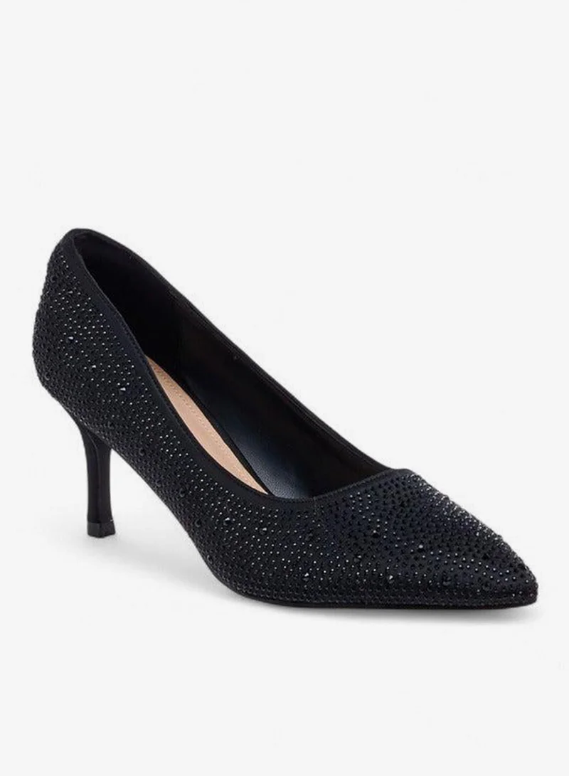 Embellished Slip-On Pumps with Stiletto Heels