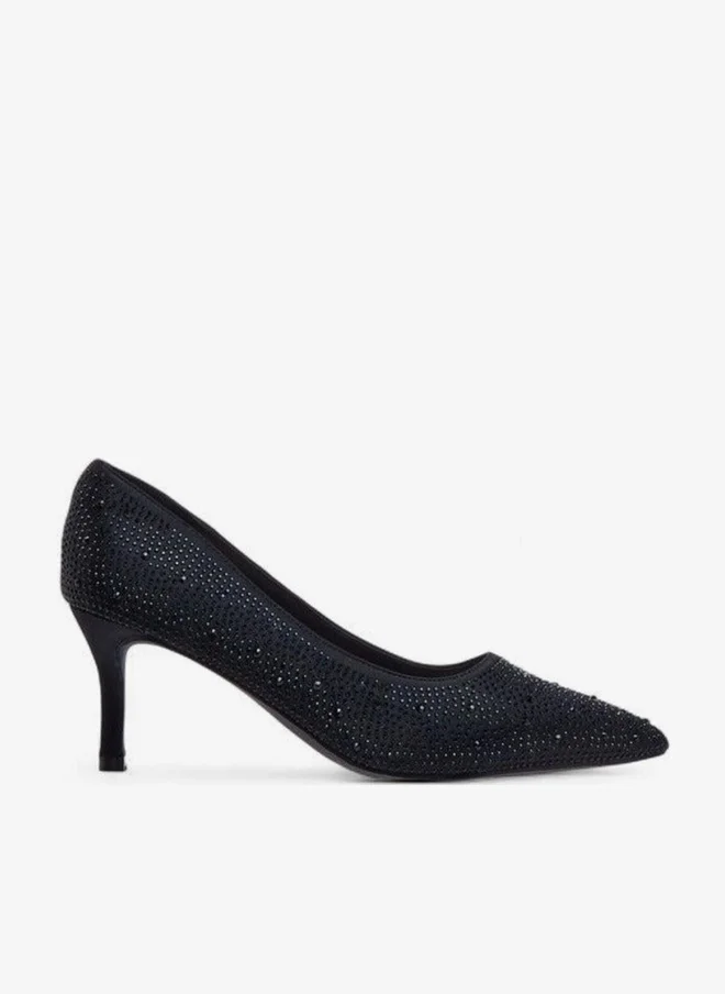 Embellished Slip-On Pumps with Stiletto Heels