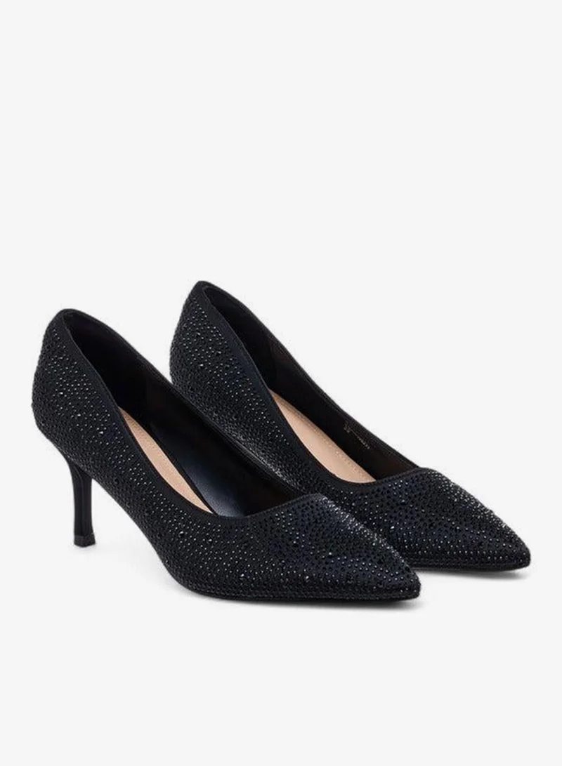 Flora Bella By Shoexpress BLACK Embellished Slip-On Pumps with Stiletto Heels for Women | Best Price UAE