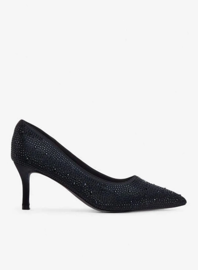 Flora Bella By Shoexpress BLACK Embellished Slip-On Pumps with Stiletto Heels for Women | Best Price UAE