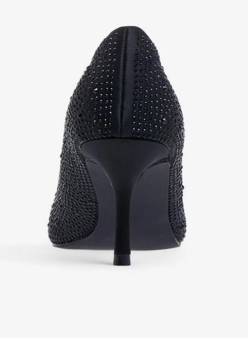 Flora Bella By Shoexpress BLACK Embellished Slip-On Pumps with Stiletto Heels for Women | Best Price UAE