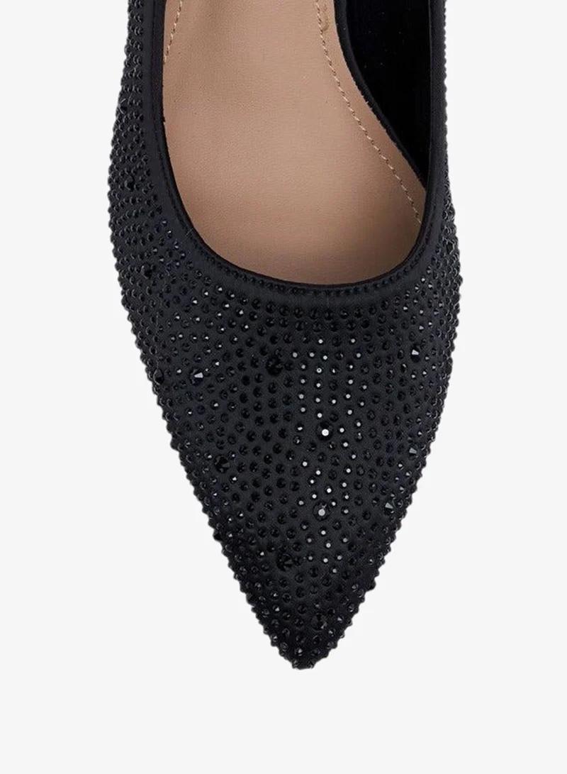 Flora Bella By Shoexpress BLACK Embellished Slip-On Pumps with Stiletto Heels for Women | Best Price UAE