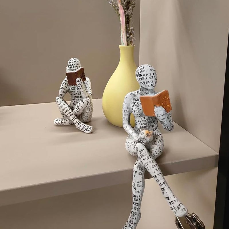 JEYUME Reading Women Decor Sculpture, 3pcs Simple Resin Abstract Statue Home Decor, Reading Women Statue Decorations for Living Room Office Bookshelf Shelf Table and Collectible - Image 5