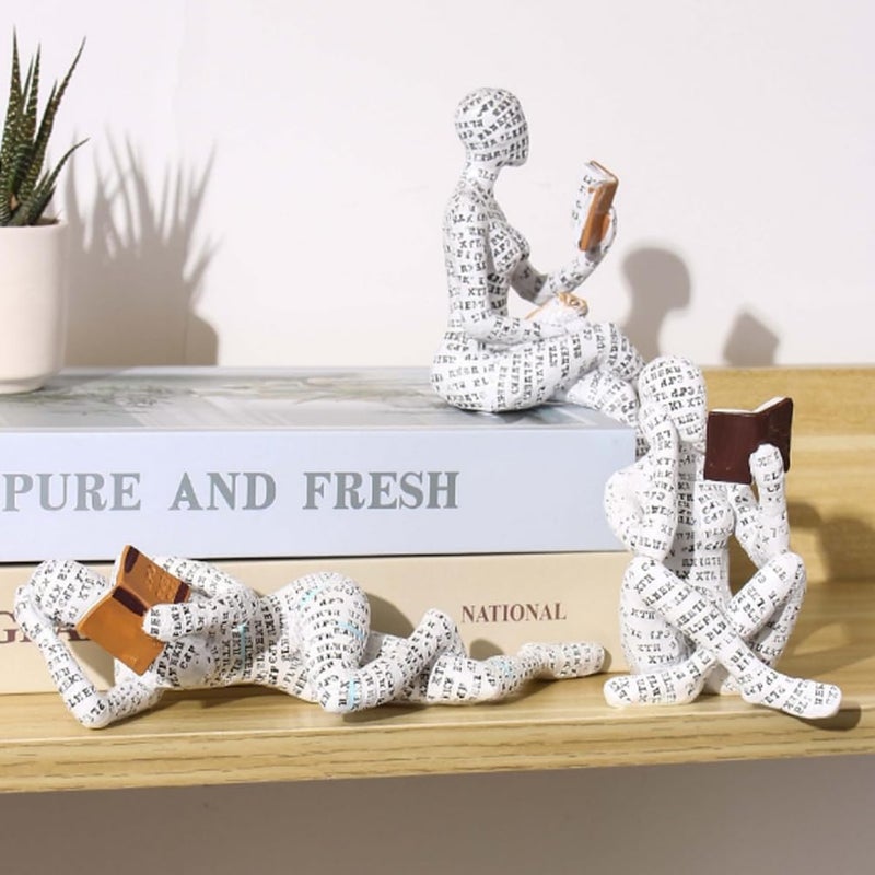 JEYUME Reading Women Decor Sculpture, 3pcs Simple Resin Abstract Statue Home Decor, Reading Women Statue Decorations for Living Room Office Bookshelf Shelf Table and Collectible - Image 3