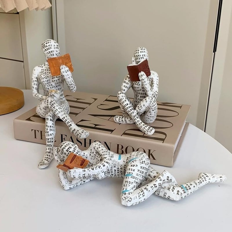 JEYUME Reading Women Decor Sculpture, 3pcs Simple Resin Abstract Statue Home Decor, Reading Women Statue Decorations for Living Room Office Bookshelf Shelf Table and Collectible - Image 4
