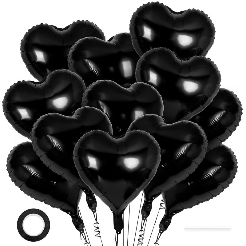 YOTHORN 12 Pcs Black Heart Balloons18 Inch Heart Foil Balloons Love Balloon Valentine Balloon for Birthday Party Wedding Engagement Party Baby Shower Valentine Day Decorations - Image 3