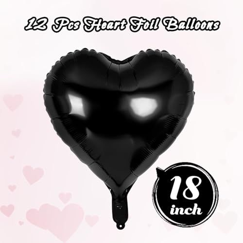 YOTHORN 12 Pcs Black Heart Balloons18 Inch Heart Foil Balloons Love Balloon Valentine Balloon for Birthday Party Wedding Engagement Party Baby Shower Valentine Day Decorations - Image 5