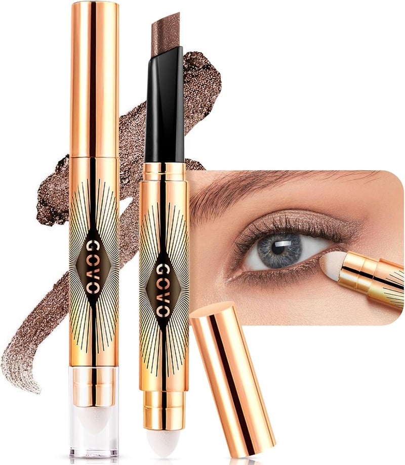 Cream Shimmer Eye Shadow Stick DualEnded Waterproof Shimmer Eyeshadow Stick Highlighting Pigmented Shiny Eyeshadow Pencil for Sensitive Eyes Makeup 01