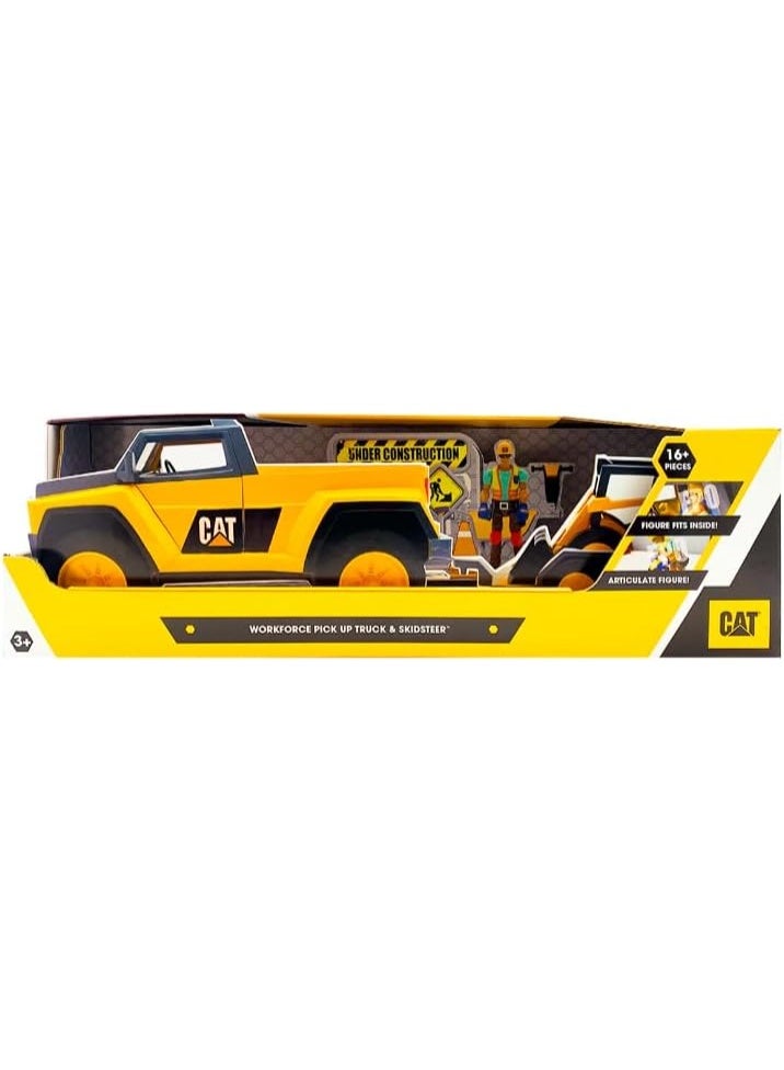 CAT WorkForce Skidsteer and Pick-up Truck Crew Set Construction Vehicle Action Playset with Action Figures and Accessories | 15 Pieces Playset | Toy Vehicle | Construction Playset | Caterpillar Vehicle | Pretend Play for Kids - Image 4