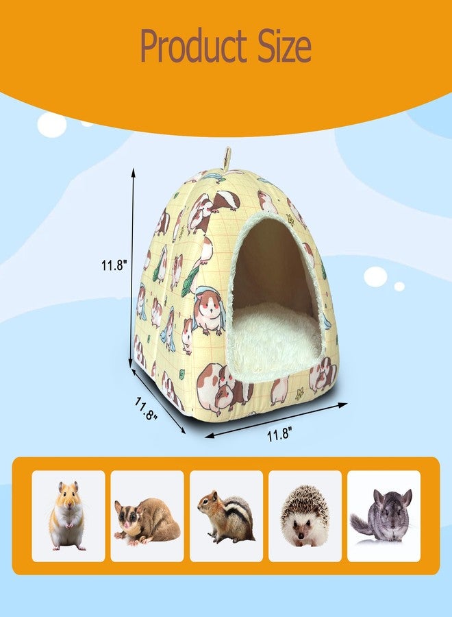 LUCKITTY سرير مخبأ خنزير غينيا من لاكيتي، مكعب 11.8 بوصة - منزل صغير مريح لحيوانات خنزير غينيا، مخبأ مقاوم للقضم مع تهوية (أصفر، بنقشة خنزير غينيا رائعة) - Image 2