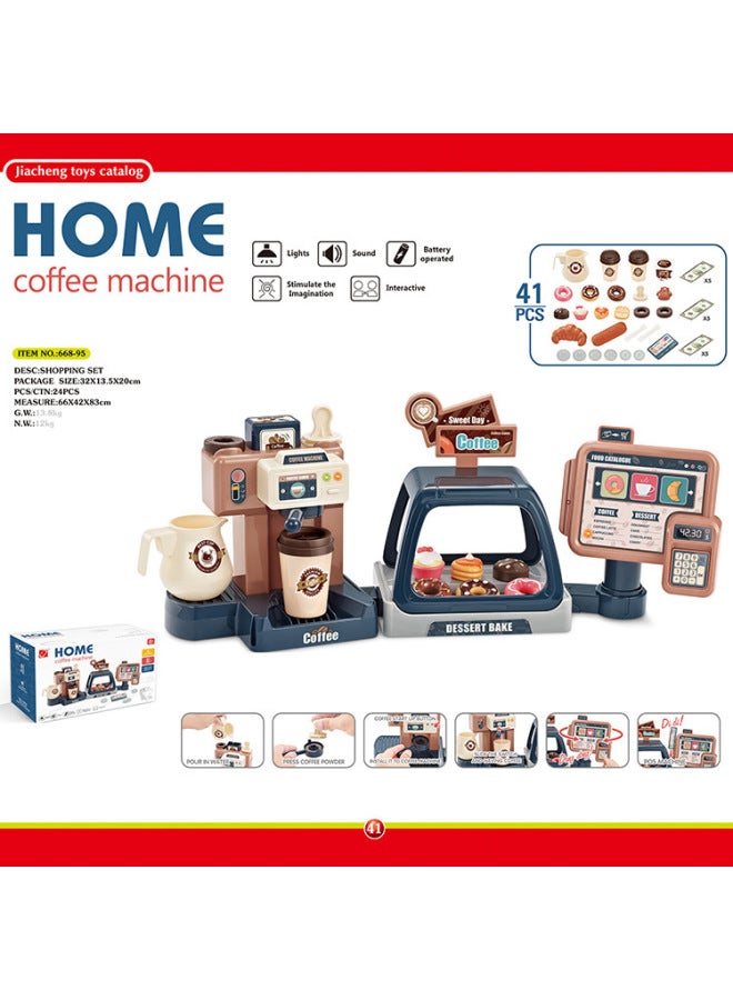 Children's Miniature Kitchen Coffee Machine Donut Shop Simulation Food Toy Props For Role Play Educational Toys-Color:668-95 Coffee Machine 3 In 1: Dark Blue - Image 1