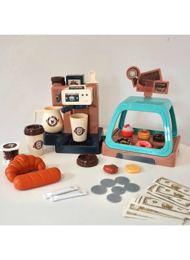 Children's Miniature Kitchen Coffee Machine Donut Shop Simulation Food Toy Props For Role Play Educational Toys-Color:668-95 Coffee Machine 3 In 1: Dark Blue - Image 3