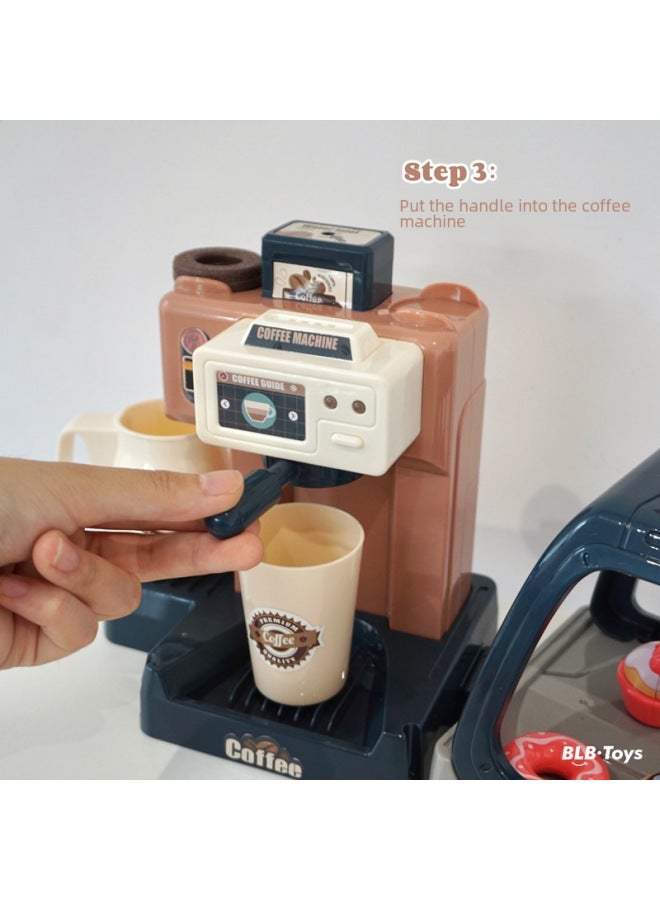 Children's Miniature Kitchen Coffee Machine Donut Shop Simulation Food Toy Props For Role Play Educational Toys-Color:668-95 Coffee Machine 3 In 1: Dark Blue - Image 4